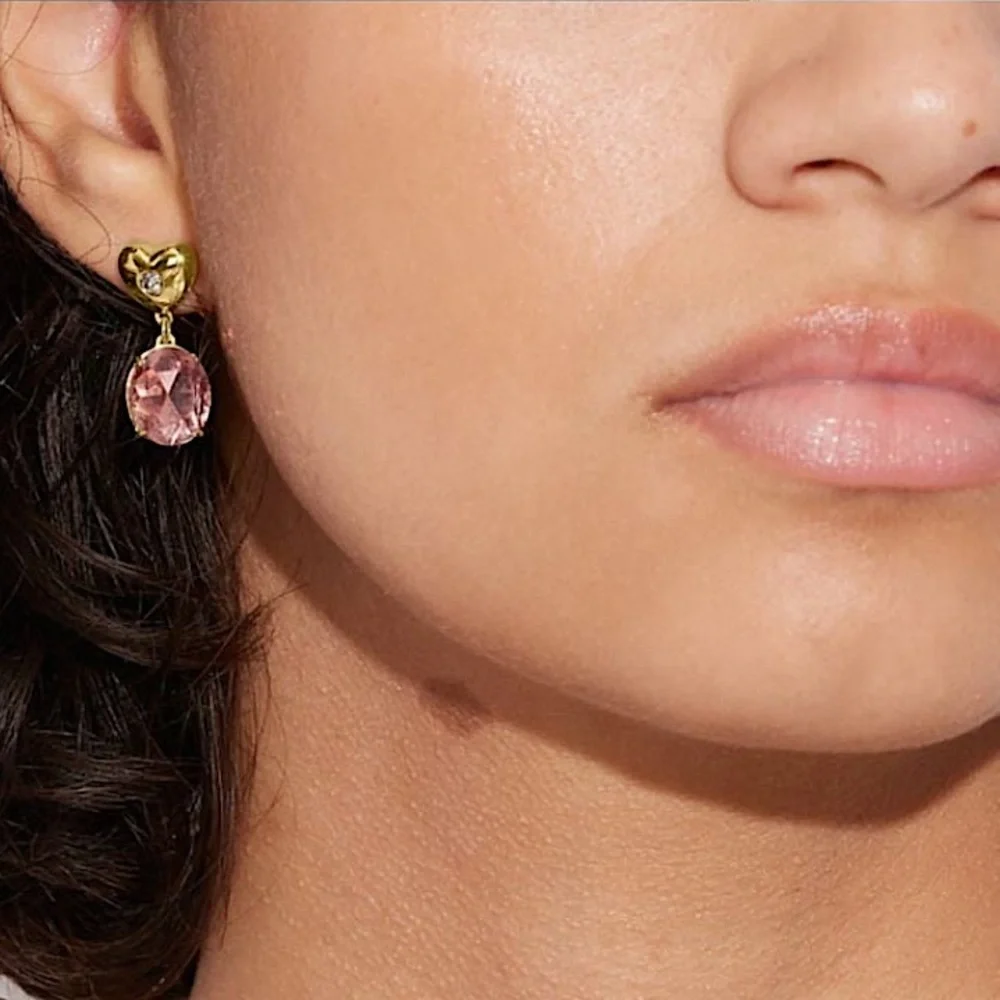 Coach Heart Pink Stone Drop Earrings New - Picture 4 of 4